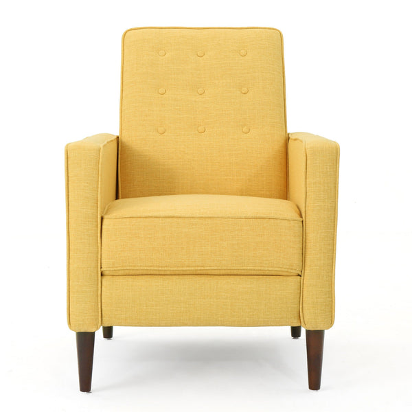 English Elm Christopher Knight Home® - Fabric Recliner Chair Mid-Century Modern Pushback Single Sofa with Tufted Cushion, Birch Legs, Cozy Comfort Yellow 60741.00MYLW