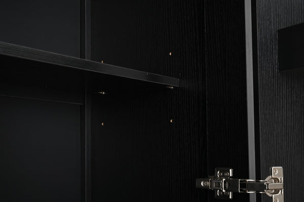 English Elm 70" Tall Pantry Cabinet Rubberwood Legs Three Drawers Six Door Shelves Kitchen Storage Black N762P326960B
