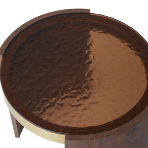 English Elm Tavola Modern Round Coffee Table Set with Walnut Veneer & Ripple Glass—Sturdy Two-Piece, Scratch-Resistant B341P321122