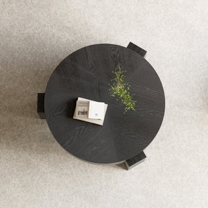 English Elm 33'' Round Coffee Table Parquet Veneer Flip Top Hidden Storage Wabi-sabi Living Room Black W1435P419322