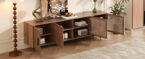 English Elm 78 Inch Walnut Media Console with Slatted Doors Solid Wood Legs and Cable Management N710P374706P