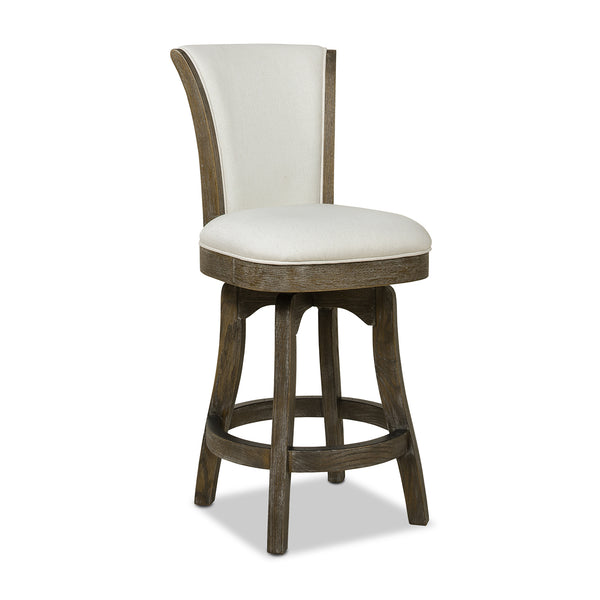 English Elm Jennifer Taylor Home - Henry 27" Armless Swivel Counter Height Bar Stool Heathered Linen Upholstered High Back Support White B2719P238375