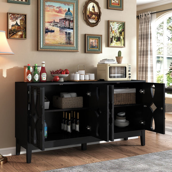 English Elm 60.5" Mid Century Sideboard Buffet Cabinet with Adjustable Shelves, Outlet Holes, Durable Black Finish W1801P268982