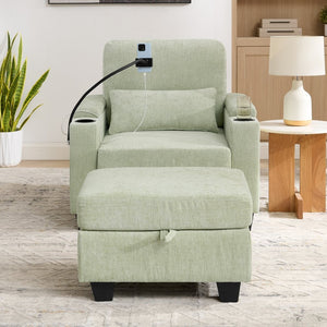 English Elm Single Chenille Manual Recliner with Usb Port Hidden Storage Ottoman and Cup Holders Cyan W487P423654