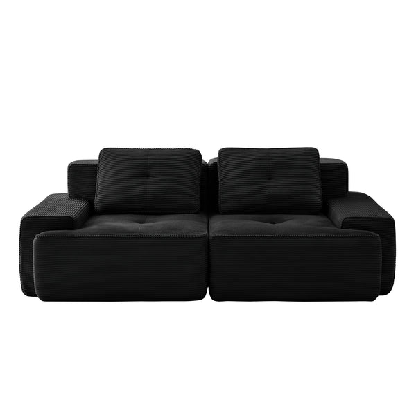 English Elm 82" Modern L-Shaped Modular Sectional Sofa with Plush Corduroy, Deep Seats, Tufted Elegance Black W714P364685