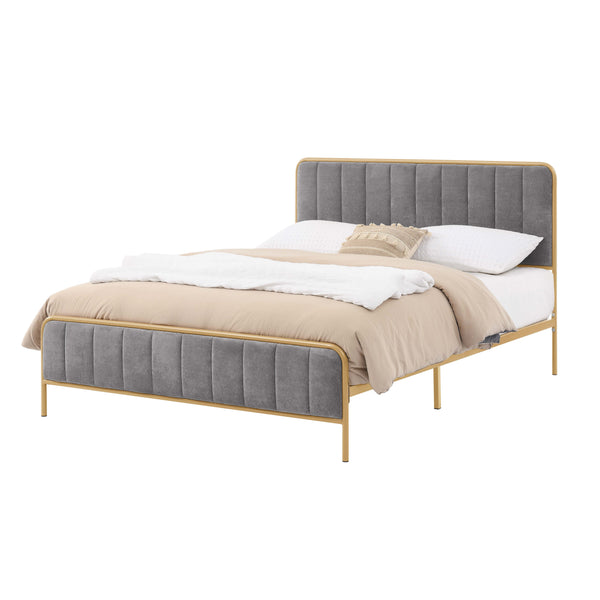 English Elm Ashley Upholstered Queen Bed Frame with Tufted Headboard, Luxurious Ice & Snow Velvet Finish, Durable Construction and Timeless Modern Elegance Gray B343P383334