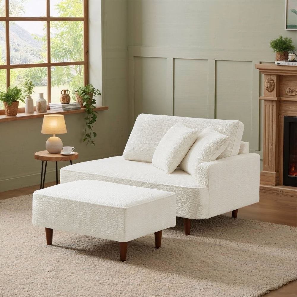 English Elm Indoor Boucle Chaise Lounge with Detachable Ottoman Convertible Daybed Bedroom Reading Nook White W5515P438693