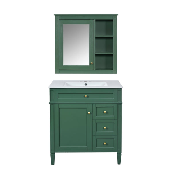 English Elm 30'' Bathroom Vanity Set With Mirror, Modern Freestanding Cabinet, Ceramic Sink & Ample Storage Space SW000127AAF-1