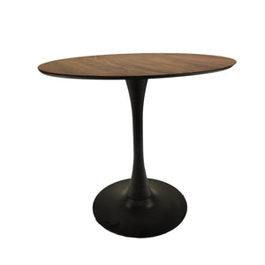 English Elm 31.5" Walnut Tulip Dining Table - Mid-Century Round MDF Top with Black Pedestal Base, Seats 2-4 W3732P357719