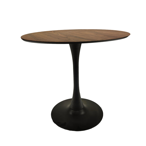 English Elm 31.5" Walnut Tulip Dining Table - Mid-Century Round MDF Top with Black Pedestal Base, Seats 2-4 W3732P357719