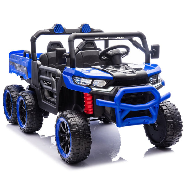 English Elm 24v Two Seat Kids Electric Dump Truck Six Wheel 4wd Utv with Parental Remote Blue W1578P268993