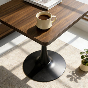 English Elm Square Tulip Pedestal Bistro Table Walnut Finish Mid Century Style for Compact Spaces W2641P460034