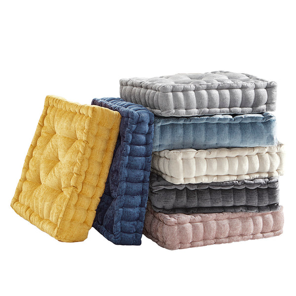 JLA Home Intelligent Design - Poly Chenille Square Floor Pillow Cushion — Textured Tufted Scalloped Accent Seat, OEKO-TEX Certified Comfort Blush ID31-1524