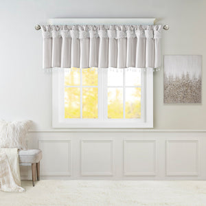 JLA Home Madison Park - Lightweight Faux Silk Valance with Beaded Hem, Lined Twist-Top Drapery for Privacy & Elegance Silver MP41-6330