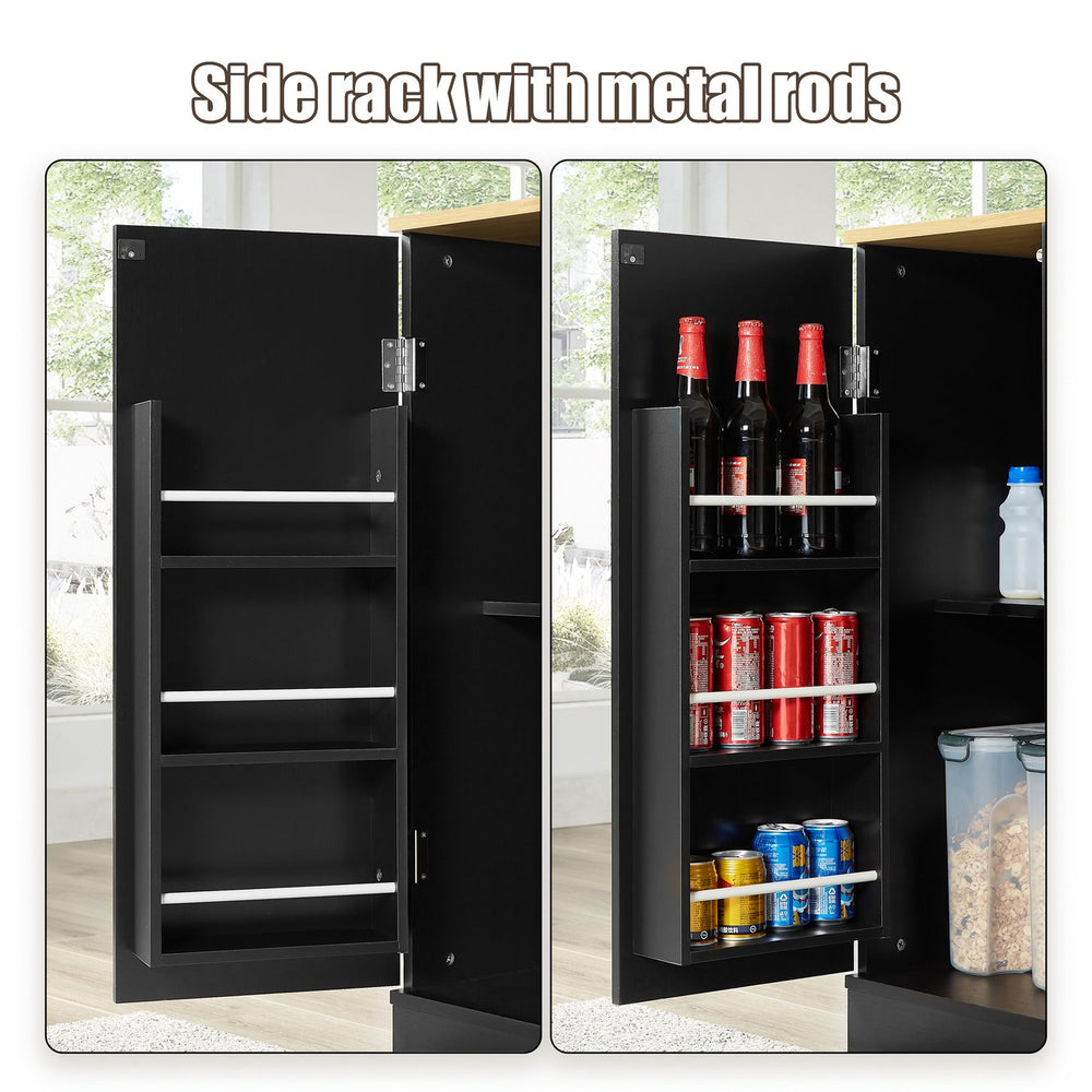 English Elm 53 Kitchen Island 53.2" x 20.9" Black & Oak Breakfast Bar with Trash Can Storage, Drawer, Shelves W1820S00008