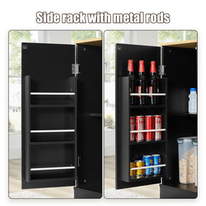 English Elm 53 Kitchen Island 53.2" x 20.9" Black & Oak Breakfast Bar with Trash Can Storage, Drawer, Shelves W1820S00008