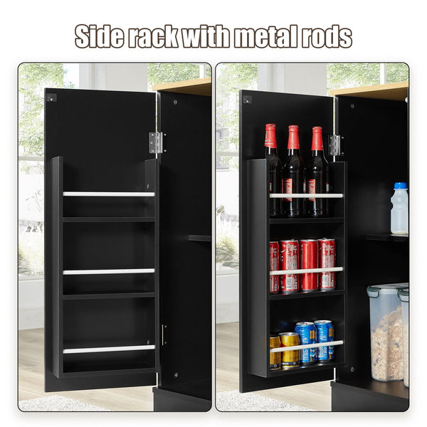 English Elm 53 Kitchen Island 53.2" x 20.9" Black & Oak Breakfast Bar with Trash Can Storage, Drawer, Shelves W1820S00008
