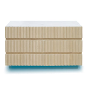 English Elm Fluted 6 Drawers Dresser with LED Lighting, Anti-Tip Safety, Smooth Slides & USB-Controlled Glow W688P194155