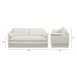 English Elm Jennifer Taylor Home - Pasadena 75.5" Modern Farmhouse Sofa in Flax White Linen — Eco Rubberwood Base, Plush Feather-Blend Pillows B2719P353146