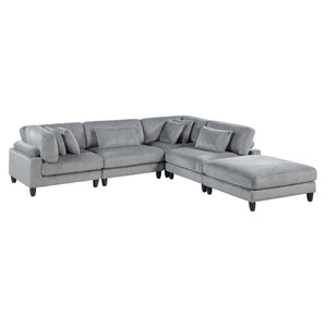 English Elm 5pc Modular Sectional Sofa Set in Corduroy Upholstery with Ottoman & Accent Pillows, Modern Luxe Gray 40 L x 40 W x 13.5 H B011S01560
