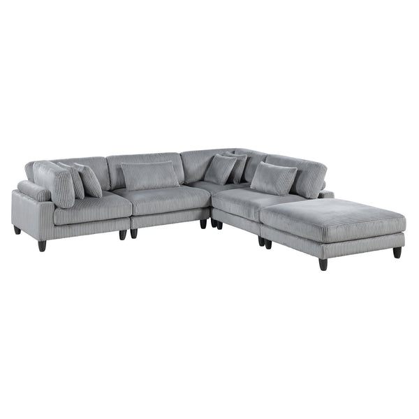 English Elm 5pc Modular Sectional Sofa Set in Corduroy Upholstery with Ottoman & Accent Pillows, Modern Luxe Gray 40 L x 40 W x 13.5 H B011S01560