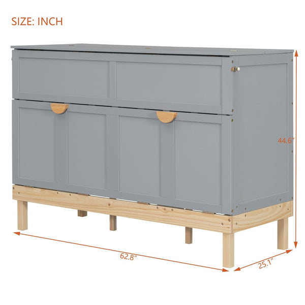 English Elm Queen Murphy Wall Bed Solid Pine Cabinet with Drawer Modern Space Saving Design Gray N708P243886E