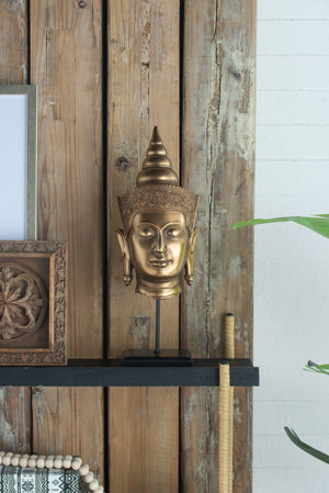 English Elm 7x7.5x19.7" Buddha Statue Head on Stand — Elegant Resin Zen Decor for Living Room, Hallway Accent Piece, 18x18x8" W2078P391152