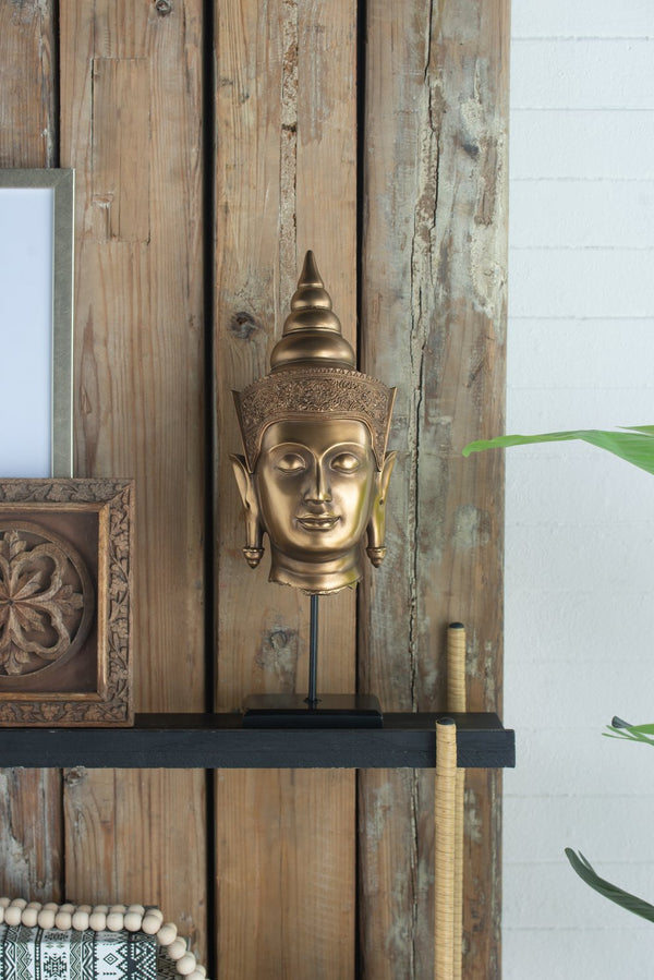 English Elm 7x7.5x19.7" Buddha Statue Head on Stand — Elegant Resin Zen Decor for Living Room, Hallway Accent Piece, 18x18x8" W2078P391152