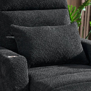 English Elm Electric Lounge Chair with Adjustable Backrest, Lambswool Upholstery, Wireless Charger & Cup Holder Black W2817P255603