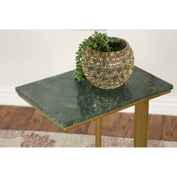 English Elm Encina Genuine Marble Top Antique Gold C-shape Sofa Snack Table for Living Room Green B062P451842