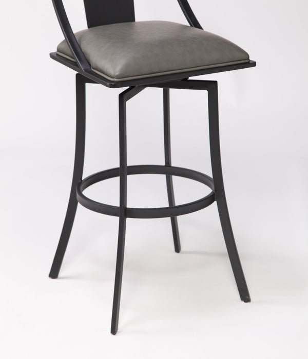 English Elm Inora Matte Black 30" Barstool with Vintage Gray Faux Leather, Padded Tall Back, Durable Metal Frame B2736P354379