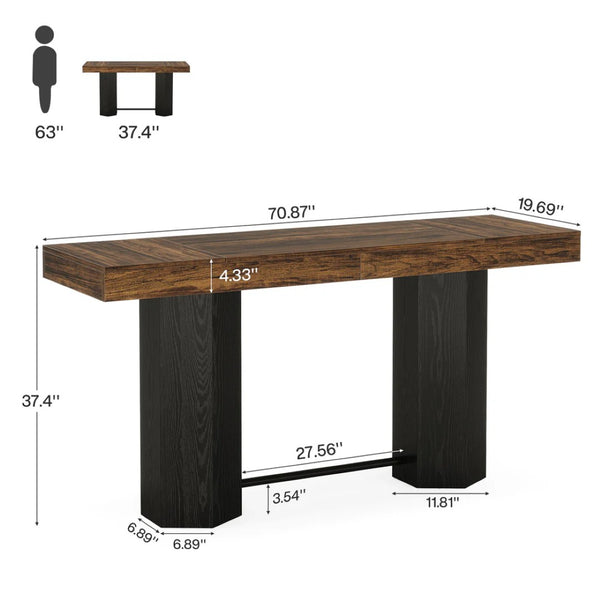 English Elm Woodgrain Walnut Look Bar Height Table with Hexagonal Base for Home Loft Dining T3971P456947