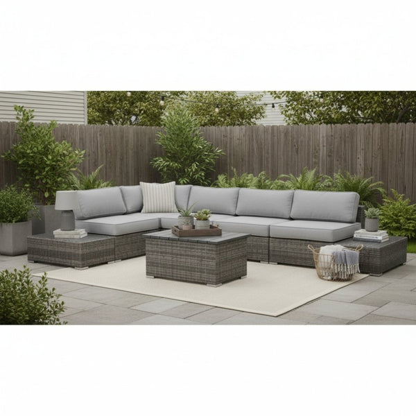 English Elm Outdoor 8-Piece Wicker Sofa Set For 4 With Cushions & Tables – Weather-Resistant & Stylish Retreat B120S00264-GIGA