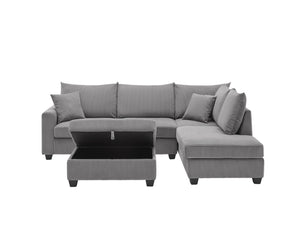 English Elm Romano Corduroy Sectional Sofa with Chaise Storage Ottoman and Built-in Charging Ports B2749S00273