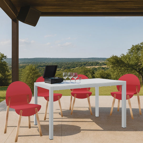 English Elm 4-Pack Modern Dining Chairs with Red Oak Legs and Ergonomic PP Seats — Durable, Easy-Clean Set Crimson Red,White W3450S00035