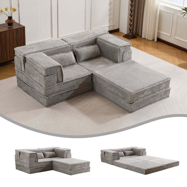 English Elm Compression Modular Floor Sofa Bed - Versatile, Soft Circle Fleece 2-Seater With Ottoman, No Tools Needed! W3723S00028