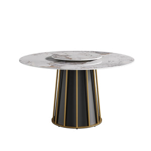 English Elm 53.15"Modern 53.15" Modern Round Dining Table With Rotating Turntable - Sleek Sintered Stone & Iron Base For 6 W1535S00448