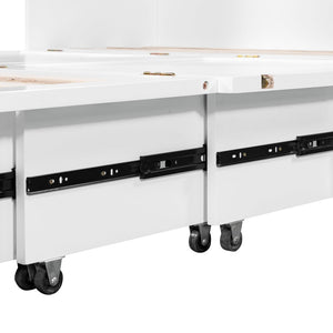 English Elm Full Size Murphy Wall Bed with Storage Drawers Usb Charging Ports and Pulley Mechanism White LP100670AAK