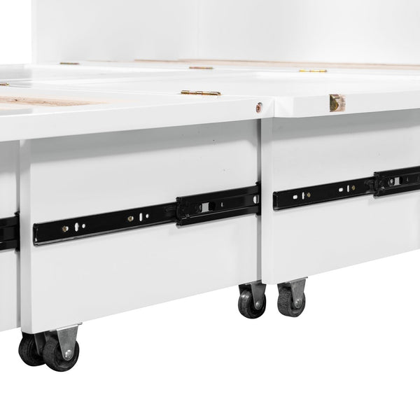 English Elm Full Size Murphy Wall Bed with Storage Drawers Usb Charging Ports and Pulley Mechanism White LP100670AAK