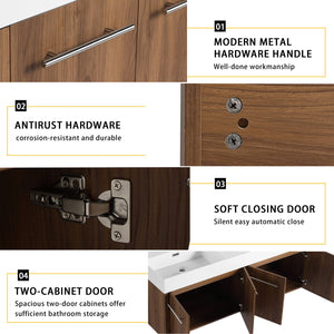 English Elm 60 Inch Wall-Mounted Bathroom Vanity With Double Resin Sink, Modern Design & Ample Storage Space W999S00250
