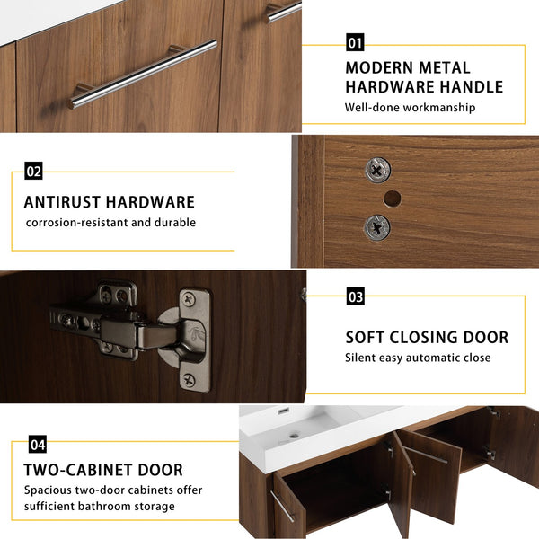 English Elm 60 Inch Wall-Mounted Bathroom Vanity With Double Resin Sink, Modern Design & Ample Storage Space W999S00250
