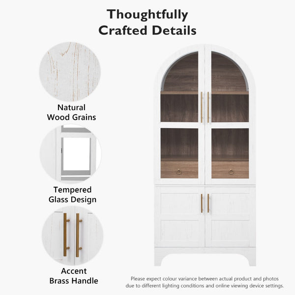 English Elm K&k Arched Farmhouse Pantry Cabinet Glass Doors Hidden Drawer Two Tone Kitchen Storage White N707S288969W