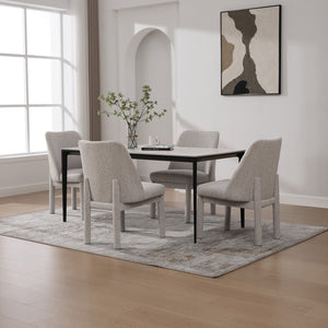 English Elm 21.46" Modern Chenille Dining Chair Set of 4 with Curved High Back, Rubberwood Legs, Comfortable Foam Seat Beige W3189S00005