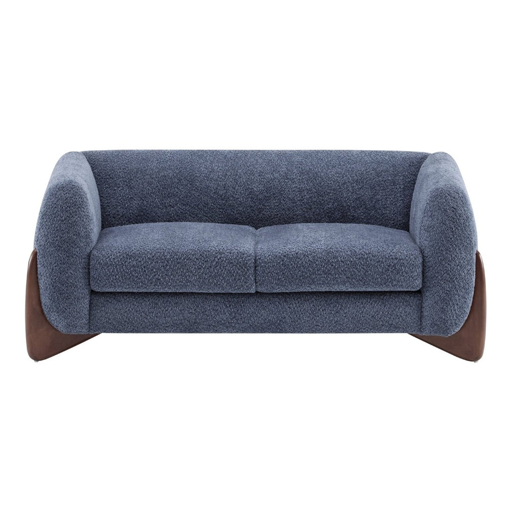 English Elm Boucle Loveseat with Birch Wedge Feet Sculptural Two Seater for Modern Living Rooms Navy Blue N771P205087U