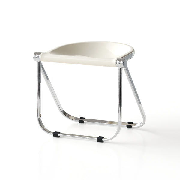 English Elm Used Ancient White Folding Stool - Transparent Retro Acrylic Portable Stackable Multiuse Seat W3318P308298