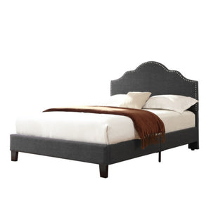 English Elm Gray Camelback Upholstered California King Bed with Nailhead Trim for Master Suite B361P497722