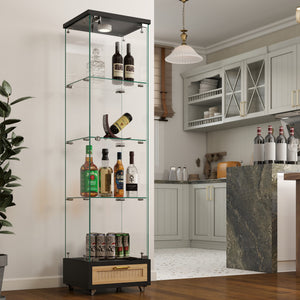 English Elm Modern Glass Display Cabinet With Led Lighting - Space-Saving Antique Storage For Living Room & Bedroom W241P268205
