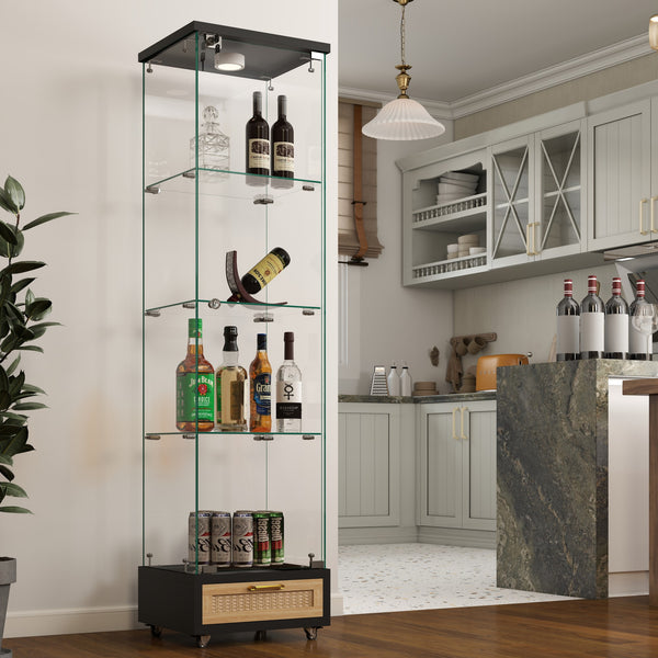 English Elm Modern Glass Display Cabinet With Led Lighting - Space-Saving Antique Storage For Living Room & Bedroom W241P268205