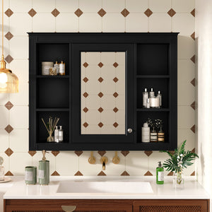 English Elm 35'' Modern Wall-Mounted Medicine Cabinet With Mirror, 6 Shelves & Towels Rod For Effortless Storage N710P236930B