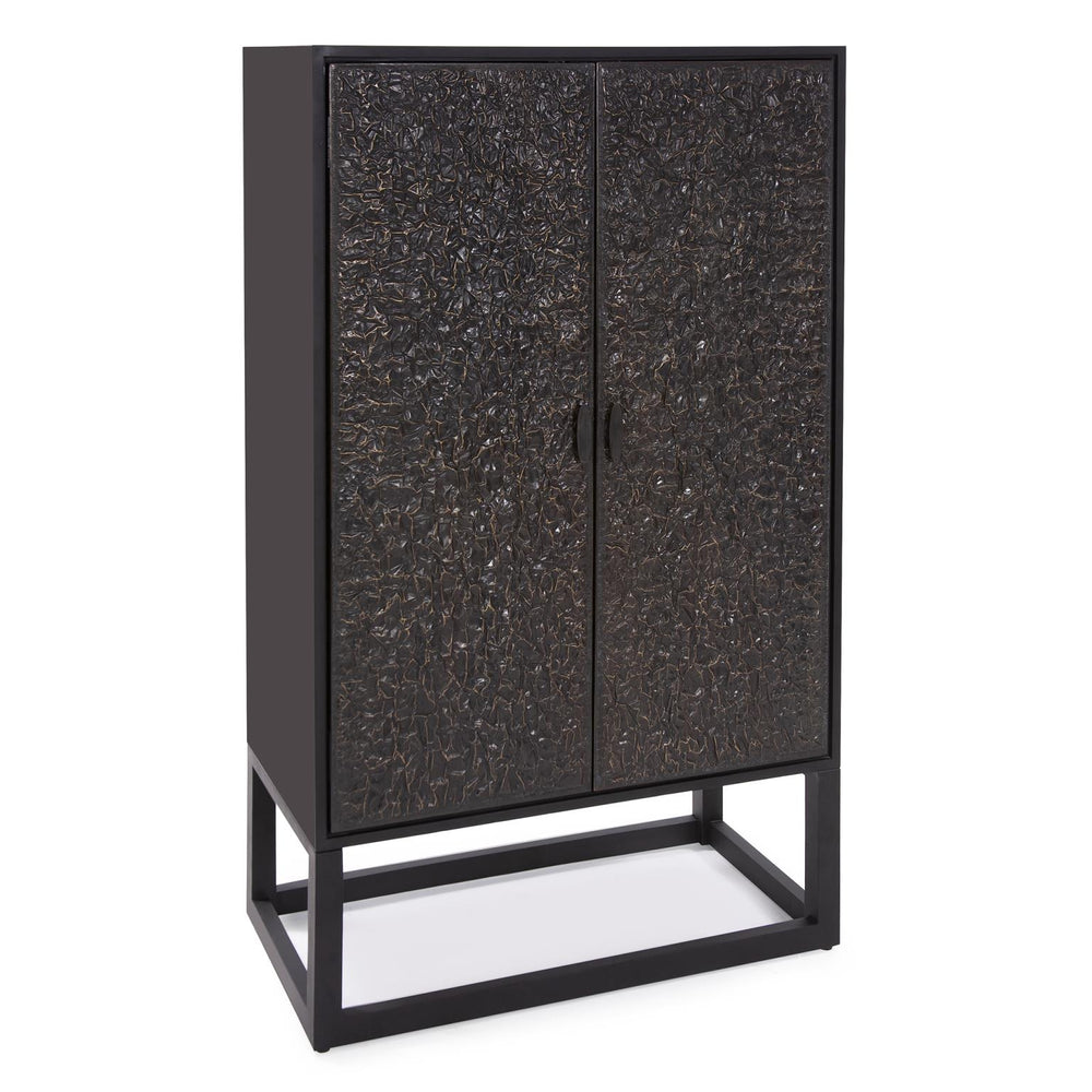 Howard Elliott Glenn Tall Bar Cabinet - Vintage-inspired Metal Doors, Mirrored Interior & Ample Storage For Style Black Wood 45019-howard-elliott